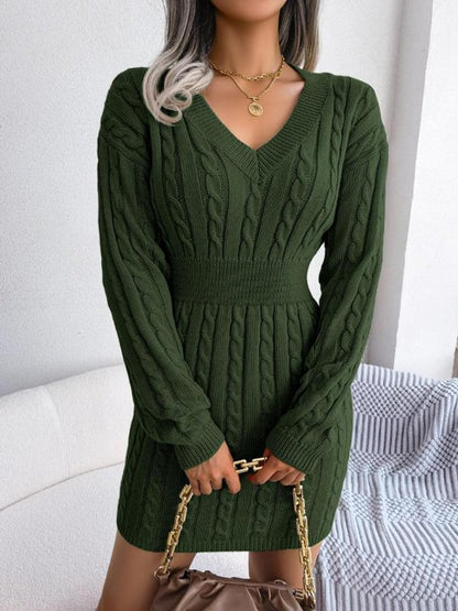 Women's Cable-Knit V-Neck Long Sleeve Formal Dresses Bodycon Mini - Variant Style 8 | Lavisa