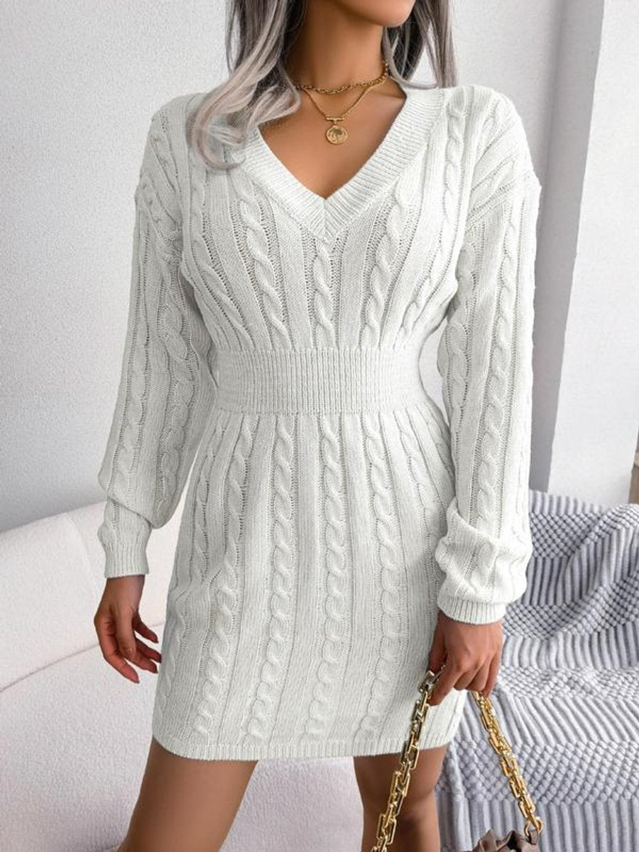 Women's Cable-Knit V-Neck Long Sleeve Formal Dresses Bodycon Mini - Variant Style 9 | Lavisa