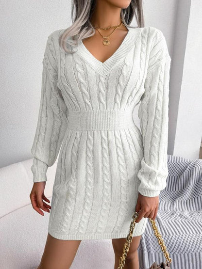 Women's Cable-Knit V-Neck Long Sleeve Formal Dresses Bodycon Mini - Variant Style 9 | Lavisa