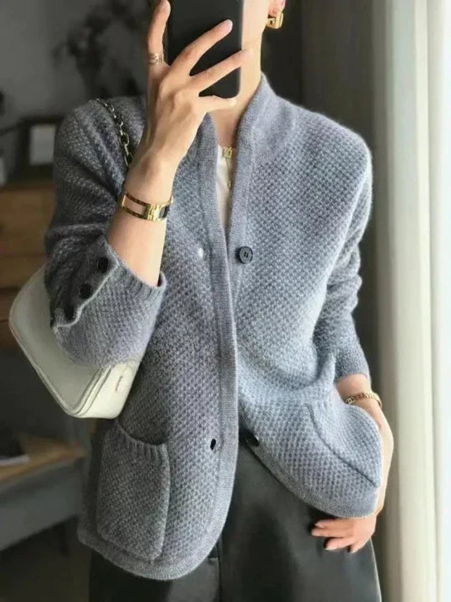 Women's Cashmere Wool Button-Up Knit Cardigan - Side Angle | Lavisa