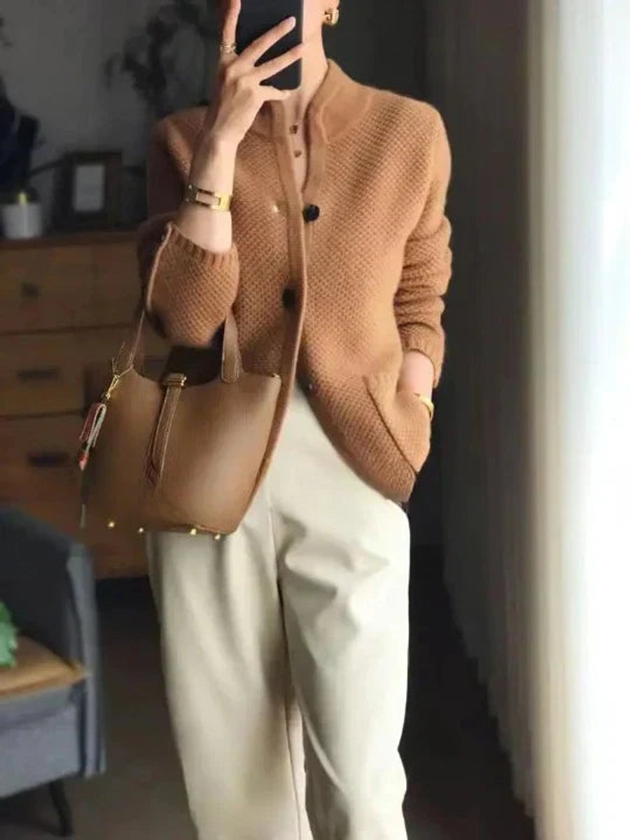 Women's Cashmere Wool Button-Up Knit Cardigan - Back View | Lavisa