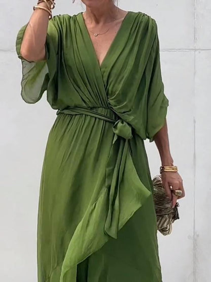 Women's V-Neck Belted Midi Cocktail Dress - Variant Style 10 | Lavisa