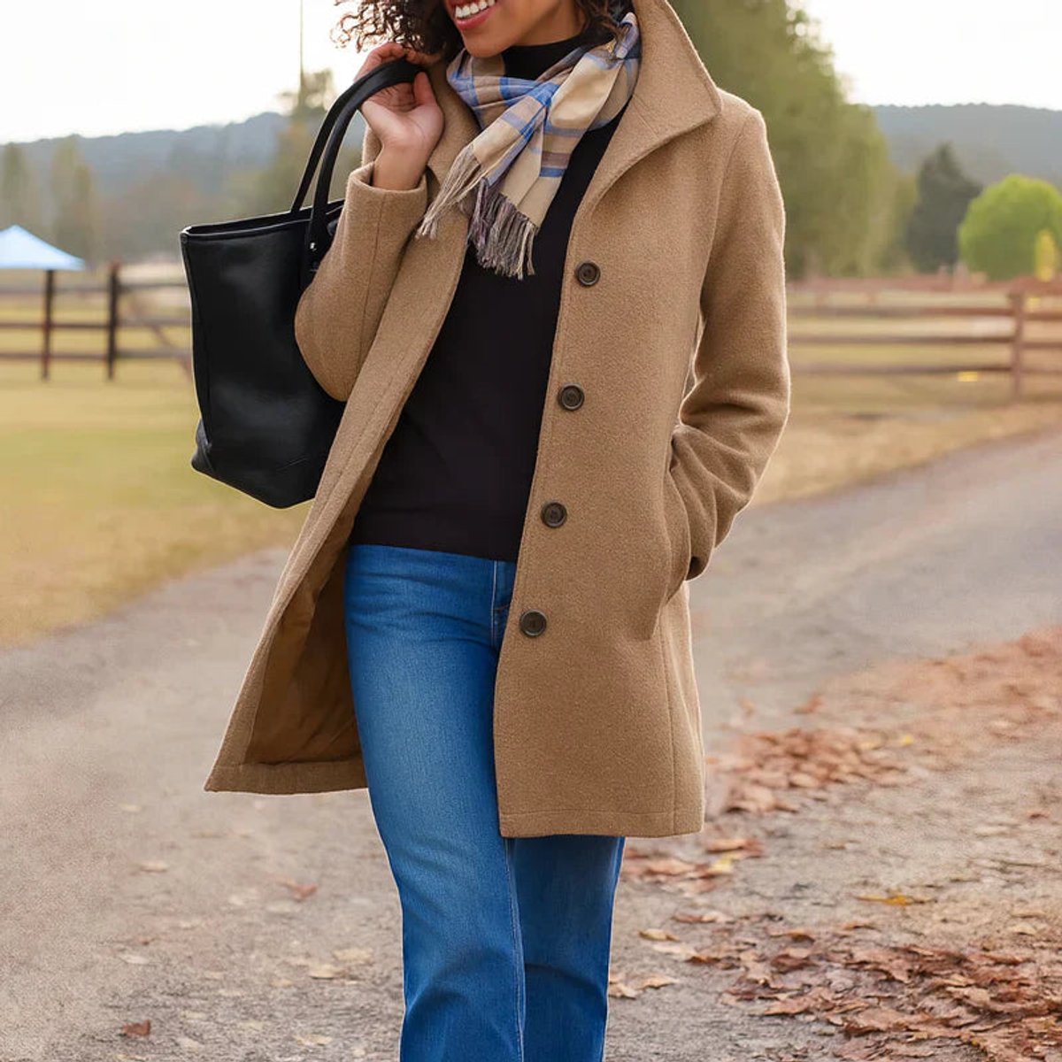 Women's Classic Mid-Length Stand Collar Coat - Back View | Lavisa
