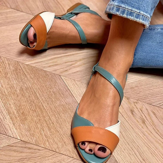 Lavisa - Women's Colour Block Open-Toe Ankle Strap Flat Sandals