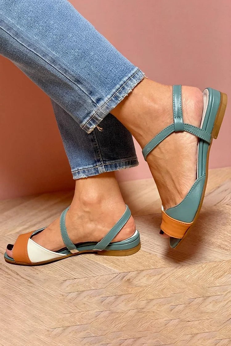 Women's Colour Block Open-Toe Ankle Strap Flat Sandals - Side Angle | Lavisa