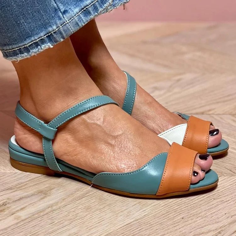 Women's Colour Block Open-Toe Ankle Strap Flat Sandals - Back View | Lavisa