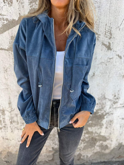 Womens Oversized Corduroy Hooded Jacket - Front View | Lavisa