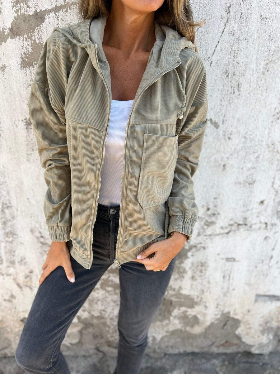 Womens Oversized Corduroy Hooded Jacket - Side Angle | Lavisa