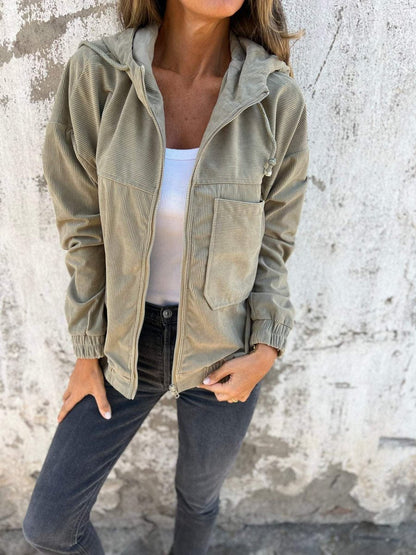 Womens Oversized Corduroy Hooded Jacket - Side Angle | Lavisa