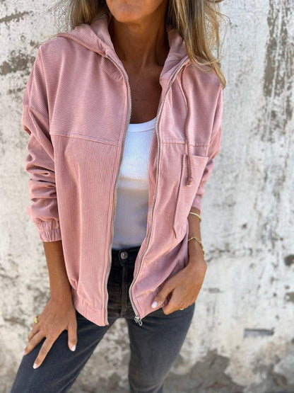 Womens Oversized Corduroy Hooded Jacket - Back View | Lavisa