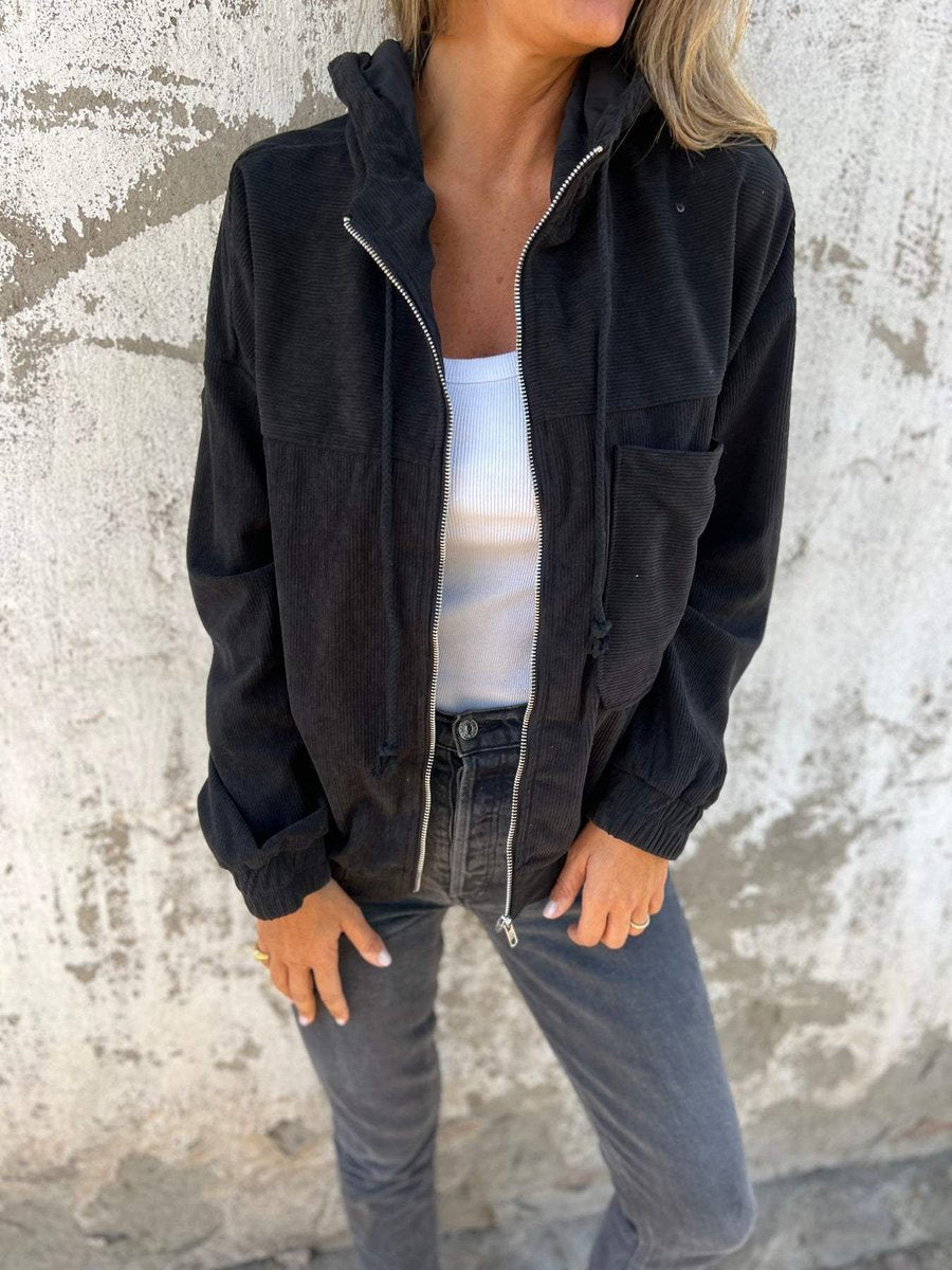 Womens Oversized Corduroy Hooded Jacket - Close-Up Texture & Detail | Lavisa