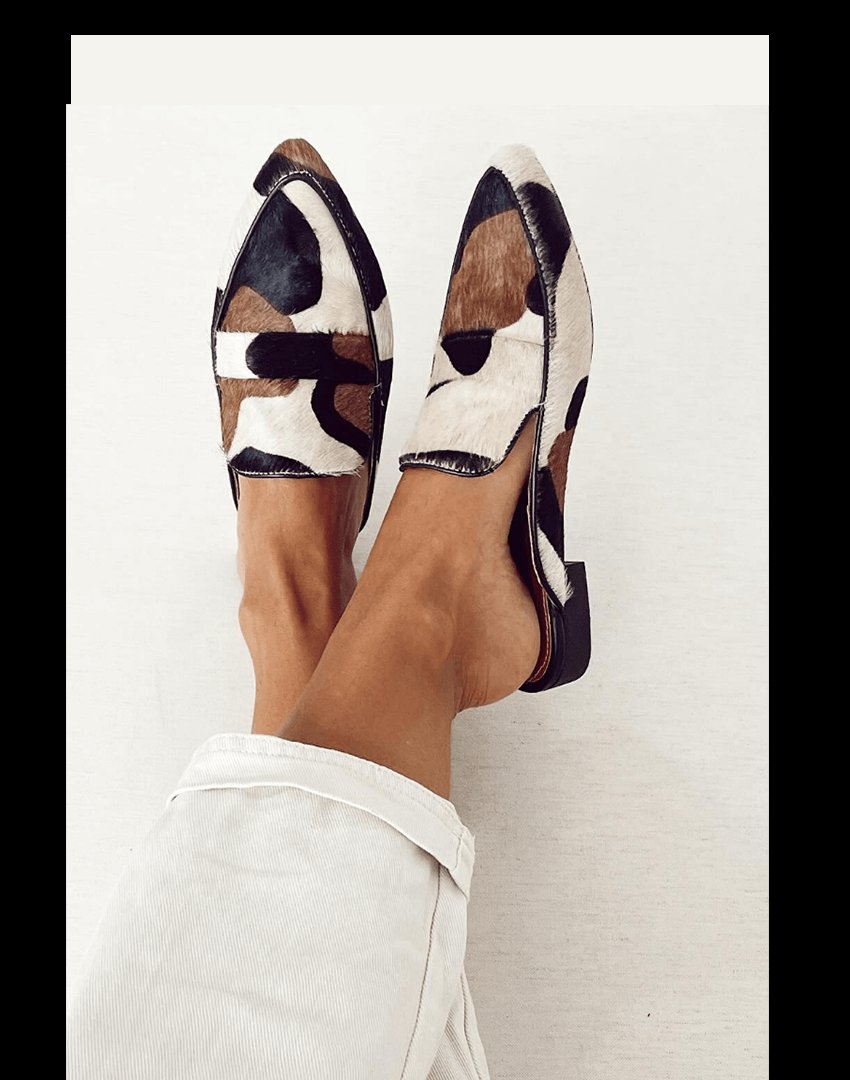 Women's Cow-Print Pointed-Toe Slip-On Loafers | Lavisa