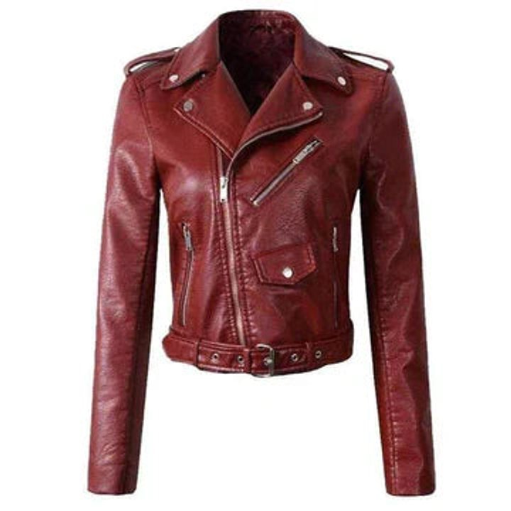Women's Cropped Biker Faux Leather Jacket Zip-Up - Front View | Lavisa