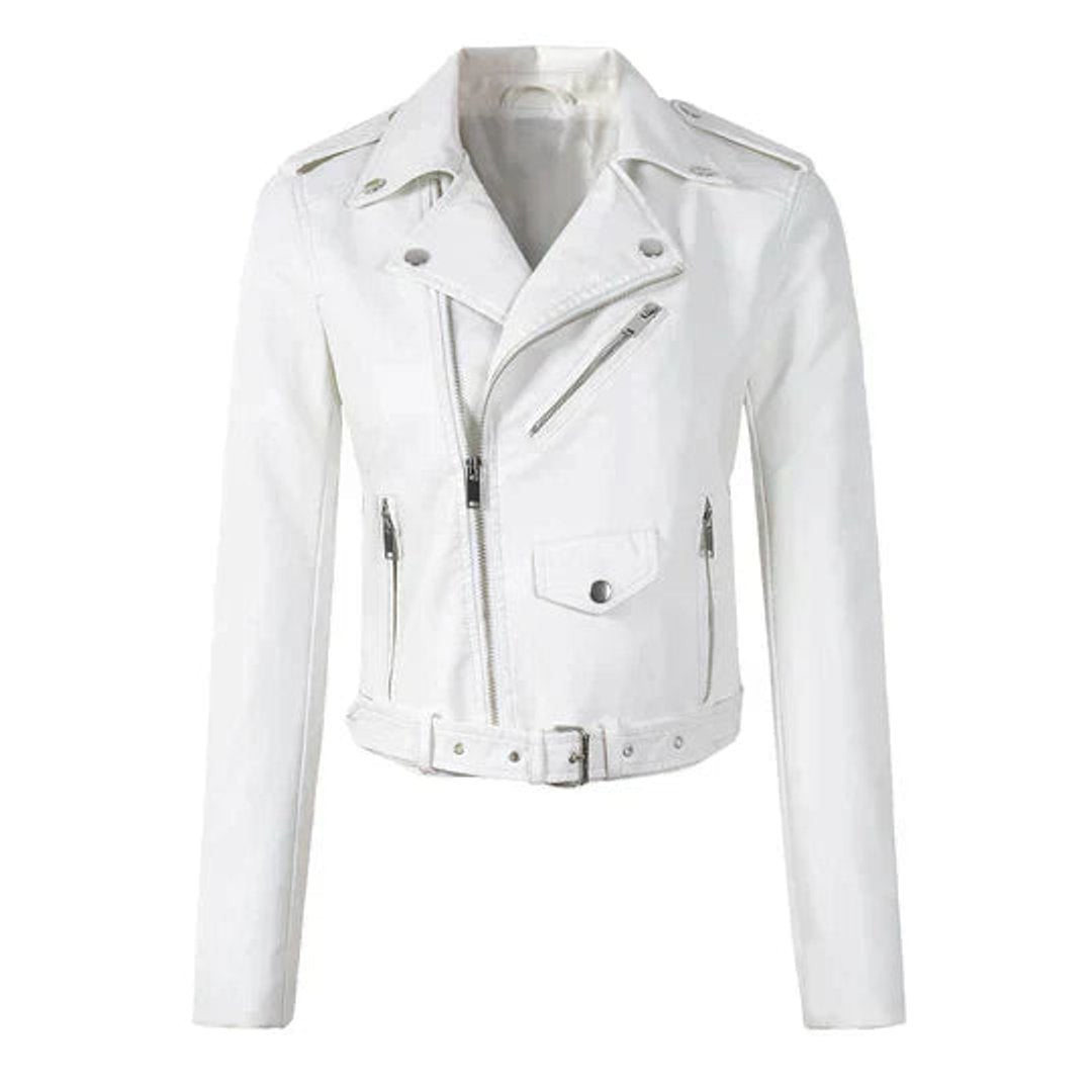 Women's Cropped Biker Faux Leather Jacket Zip-Up - Variant Style 9 | Lavisa