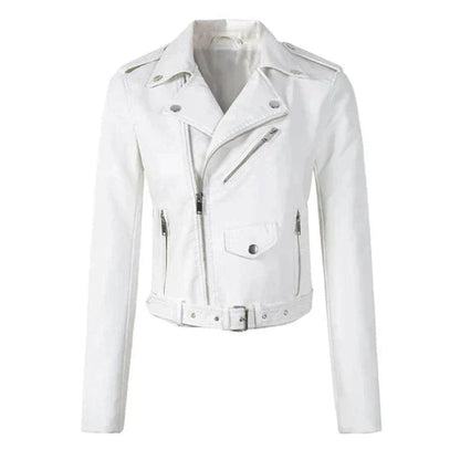Women's Cropped Biker Faux Leather Jacket Zip-Up - Variant Style 9 | Lavisa