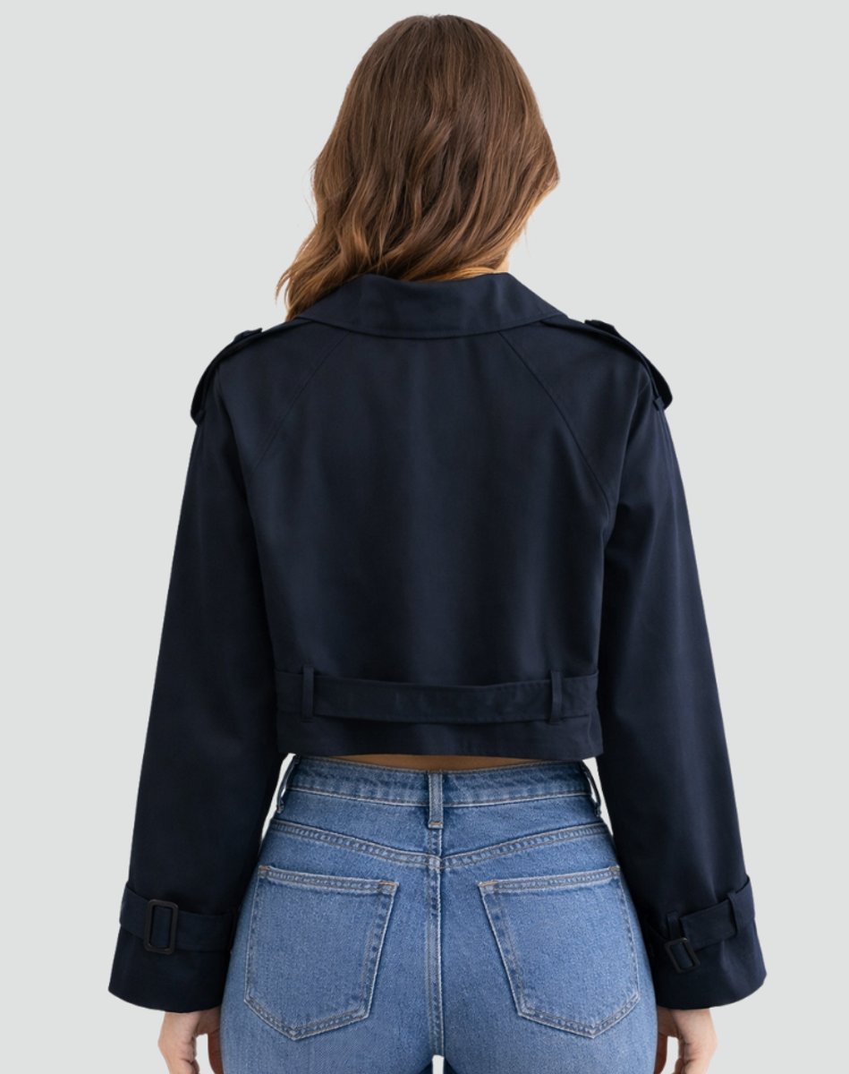 Women's Cropped Double-Breasted Belted Trench Coat Jacket - Variant Style 8 | Lavisa