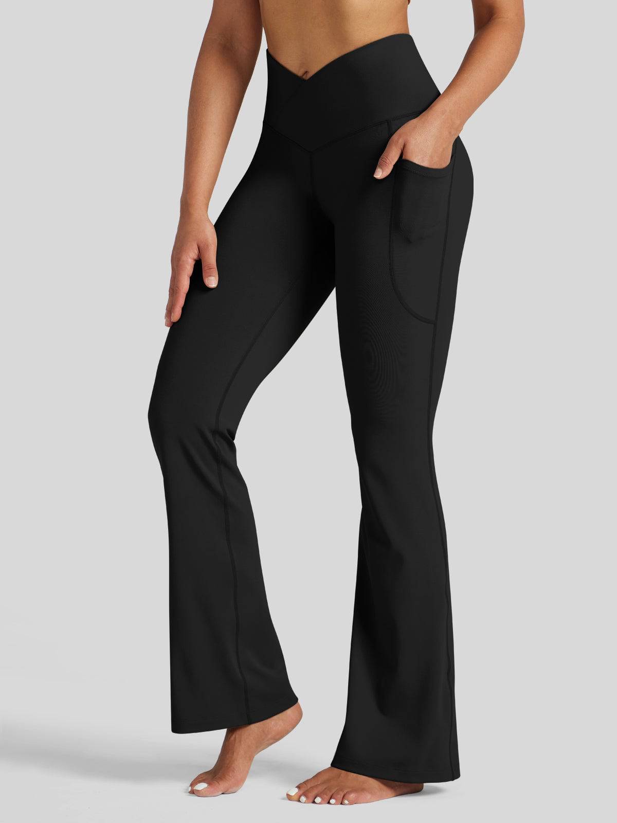Lavisa - Women's Crossover Flare Yoga Leggings - High Waist & Pockets
