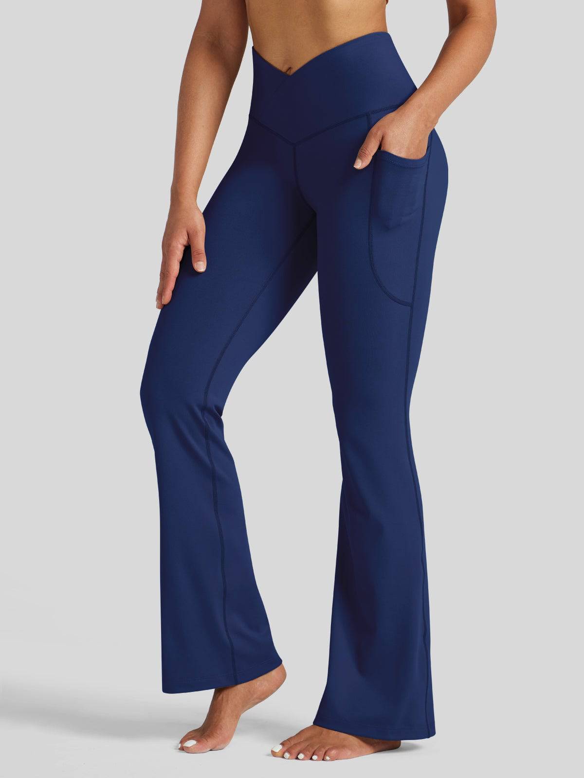Lavisa - Women's Crossover Flare Yoga Leggings - High Waist & Pockets