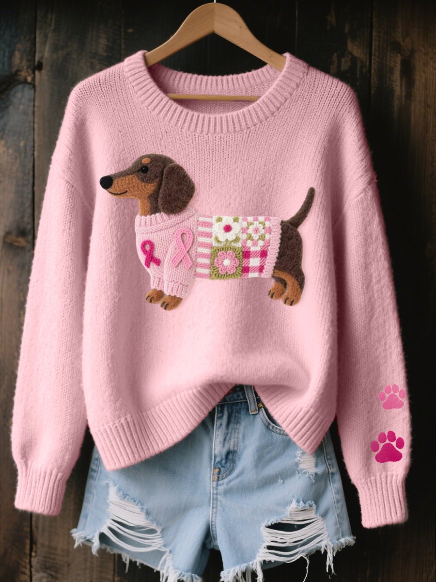 Lavisa - Women's Dachshund Patchwork Relaxed-Fit Knit Sweater Jumper