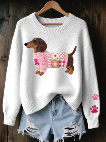 Lavisa - Women's Dachshund Patchwork Relaxed-Fit Knit Sweater Jumper