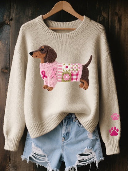 Lavisa - Women's Dachshund Patchwork Relaxed-Fit Knit Sweater Jumper