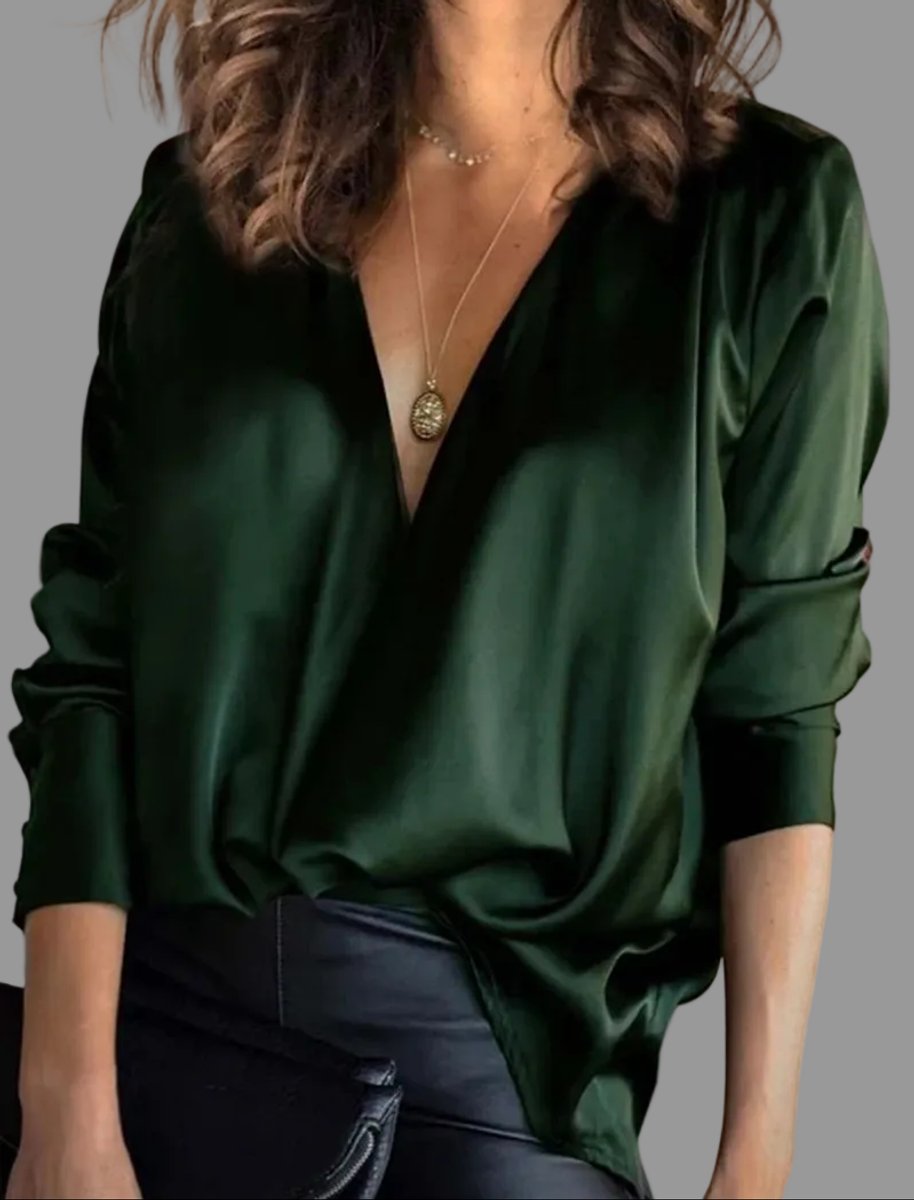 Lavisa - Women's Deep V-Neck Long Sleeve Satin Blouse