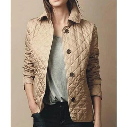Women's Diamond-Quilted Button-Through Tailored Jacket - Front View | Lavisa