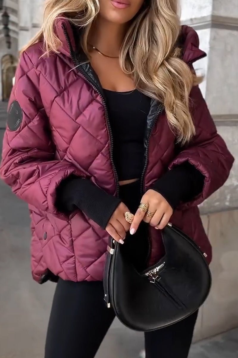 Womens Diamond Quilted Hooded Puffer Jacket - Back View | Lavisa