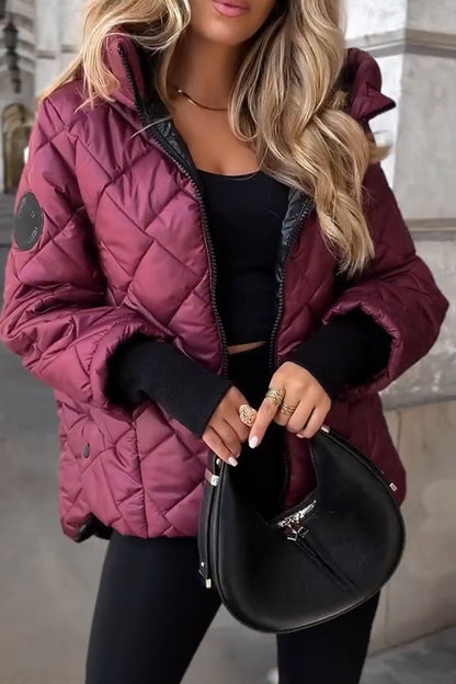 Womens Diamond Quilted Hooded Puffer Jacket - Back View | Lavisa