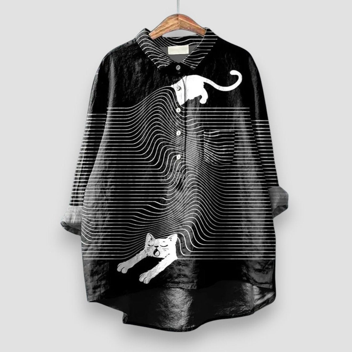 Women's Dog Print Long Sleeve Collared Button Shirt - Close-Up Texture & Detail | Lavisa