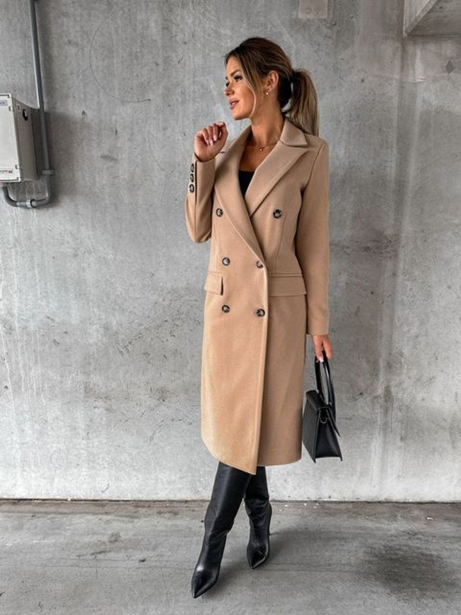 Women's Double-Breasted Long-Line Polyester Coat - Variant Style 8 | Lavisa