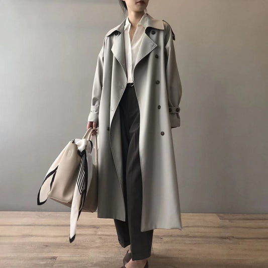 Women's Double-Breasted Water-Repellent Long Trench Coat - Front View | Lavisa