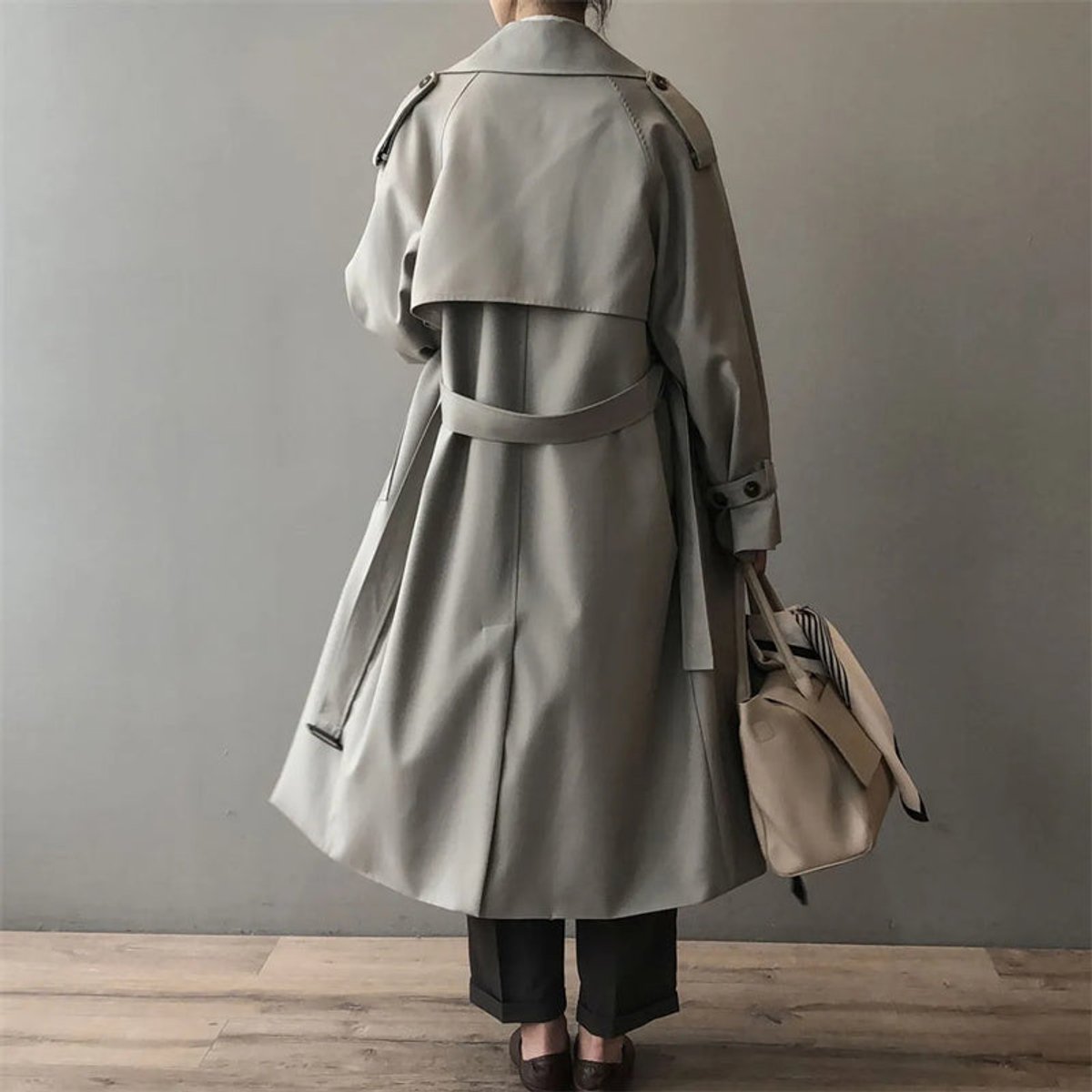 Women's Double-Breasted Water-Repellent Long Trench Coat - Side Angle | Lavisa