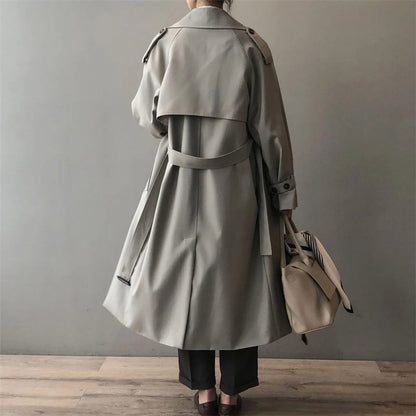 Women's Double-Breasted Water-Repellent Long Trench Coat - Side Angle | Lavisa