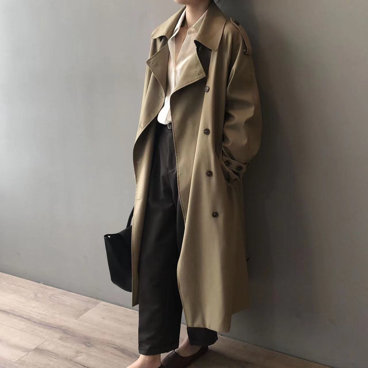Women's Double-Breasted Water-Repellent Long Trench Coat - Sole & Material View | Lavisa