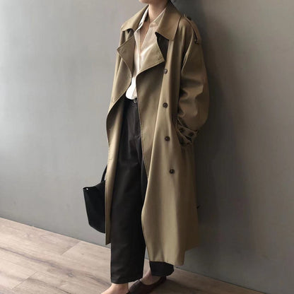 Women's Double-Breasted Water-Repellent Long Trench Coat - Sole & Material View | Lavisa