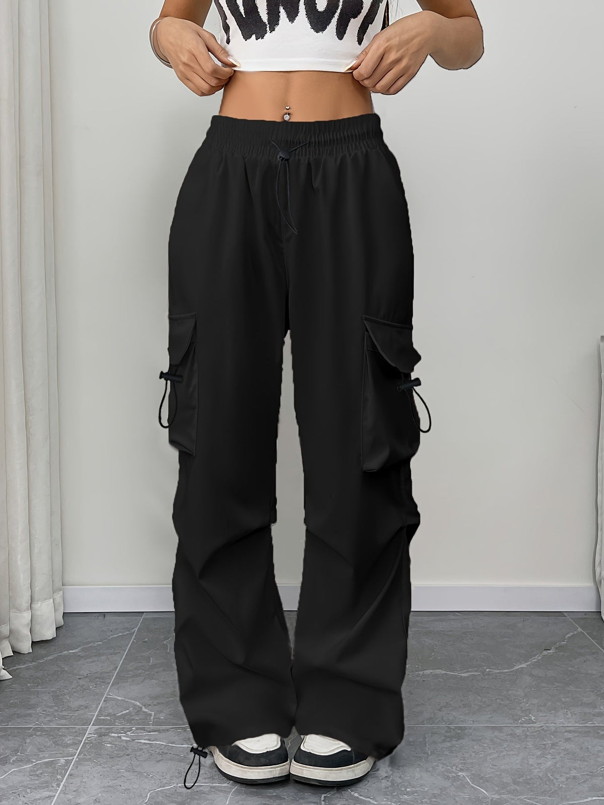 Lavisa - Womens Wide Leg Cargo Pants with Drawstring