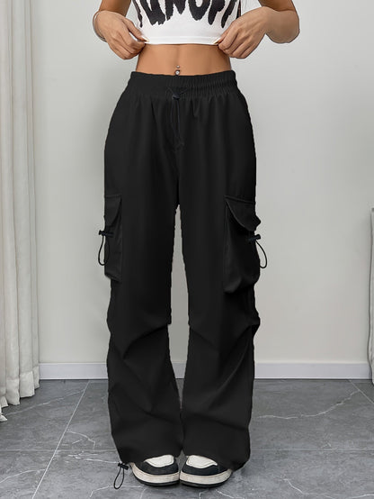 Lavisa - Womens Wide Leg Cargo Pants with Drawstring