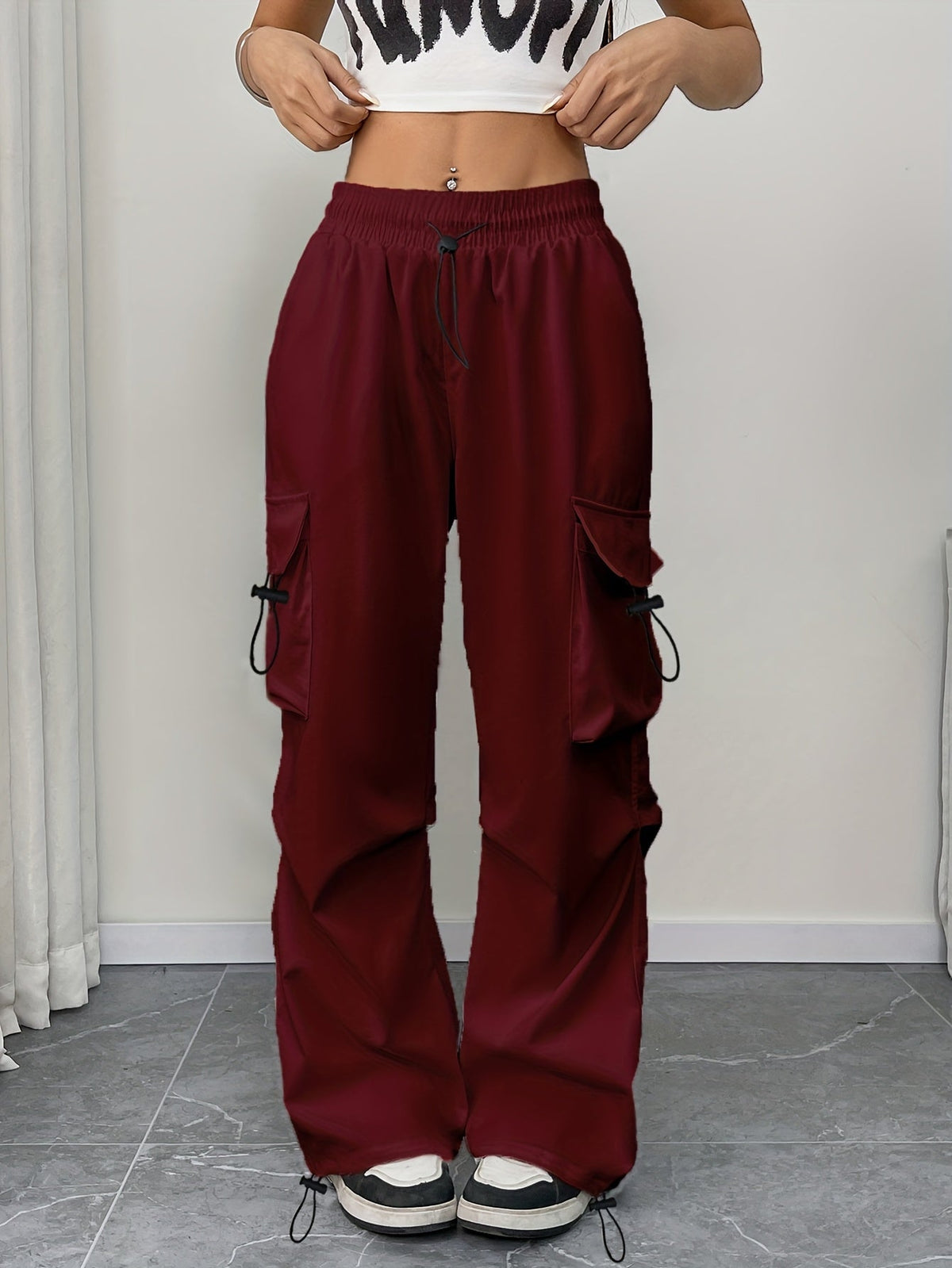 Lavisa - Womens Wide Leg Cargo Pants with Drawstring