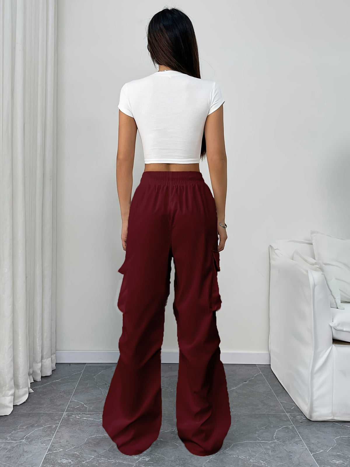 Lavisa - Womens Wide Leg Cargo Pants with Drawstring