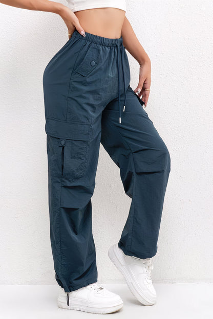 Womens Cargo Drawstring Casual Pants Loose Fit Elastic Waist Trouser - Close-Up Texture & Detail | Lavisa