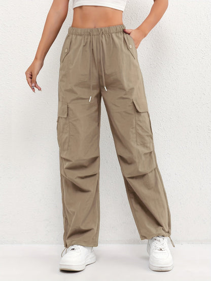 Womens Cargo Drawstring Casual Pants Loose Fit Elastic Waist Trouser - Variant Style 9 | Lavisa