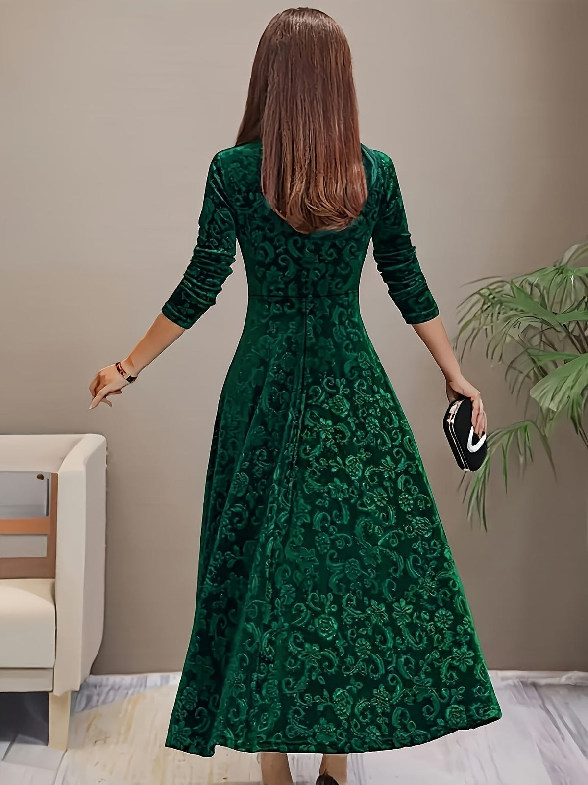 Women's Embossed Velvet Square-Neck A-Line Midi Dress - Variant Style 8 | Lavisa