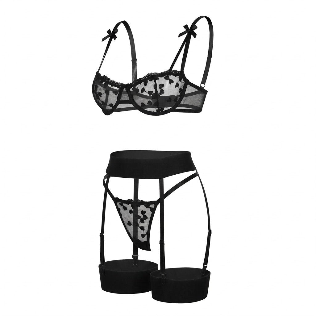 Women's Embroidered Mesh Four-Piece Lingerie Set - Variant Style 14 | Lavisa