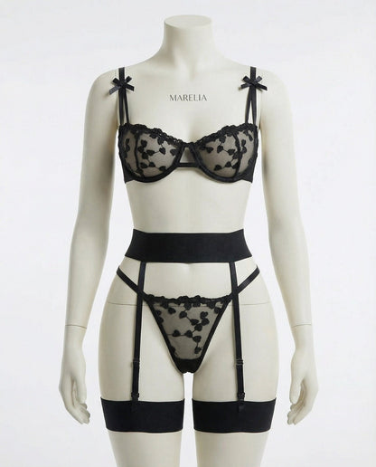 Women's Embroidered Mesh Four-Piece Lingerie Set - Variant Style 19 | Lavisa