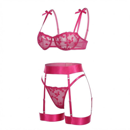 Women's Embroidered Mesh Four-Piece Lingerie Set - Side Angle | Lavisa