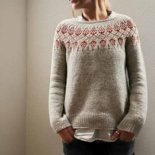 Lavisa - Women's Fair Isle Icelandic Knit Sweater Relaxed Crew Neck Jumper