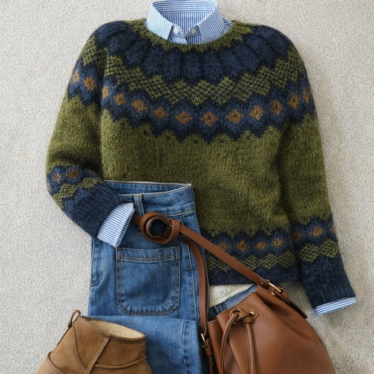 Lavisa - Women's Fair Isle Nordic Knit Relaxed-Fit Crew-Neck Jumper