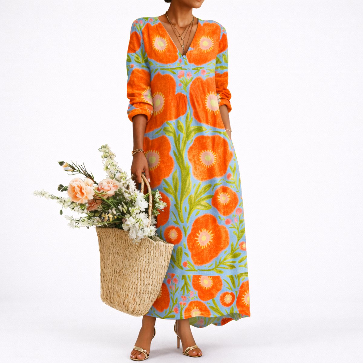 Women's Fall Wedding Guest Dresses Floral Long-Sleeve Maxi Dress | Lavisa