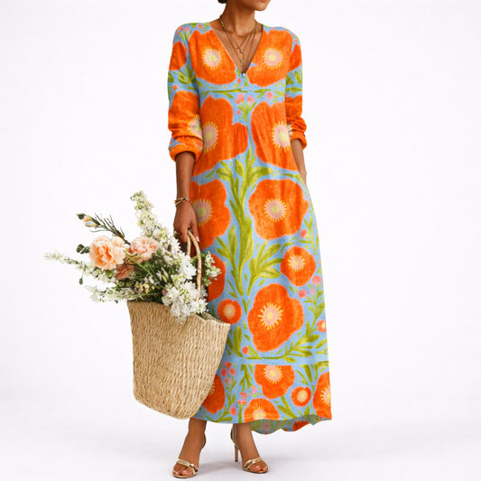 Lavisa - Women's Fall Wedding Guest Dresses Floral Long-Sleeve Maxi Dress